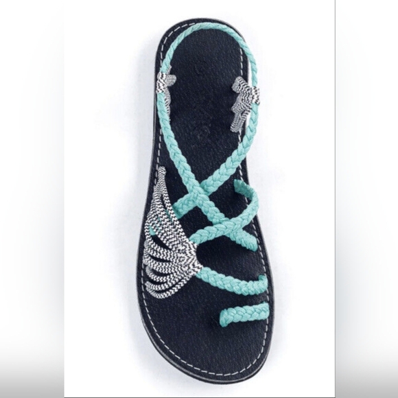 Elegant Braided Sandals in Turquoise and Silver - Picture 2 of 4